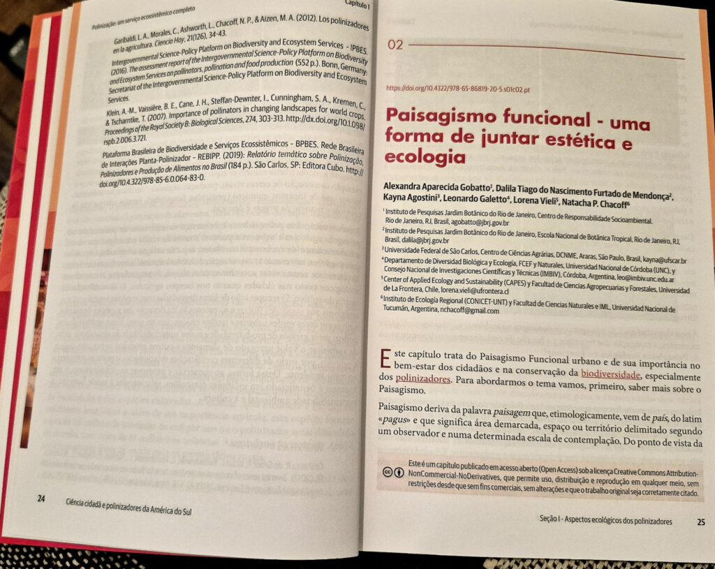 página principal do capítulo do livro Polinizadores da América do Sul”, com destaque para o capítulo sobre paisagismo funcional.