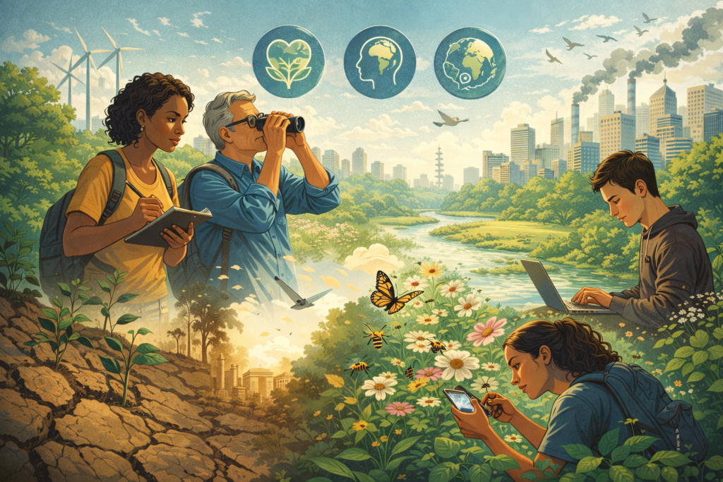 DIFerentes pessoas e paisagens de regeneração em meio ao caos e estudantes