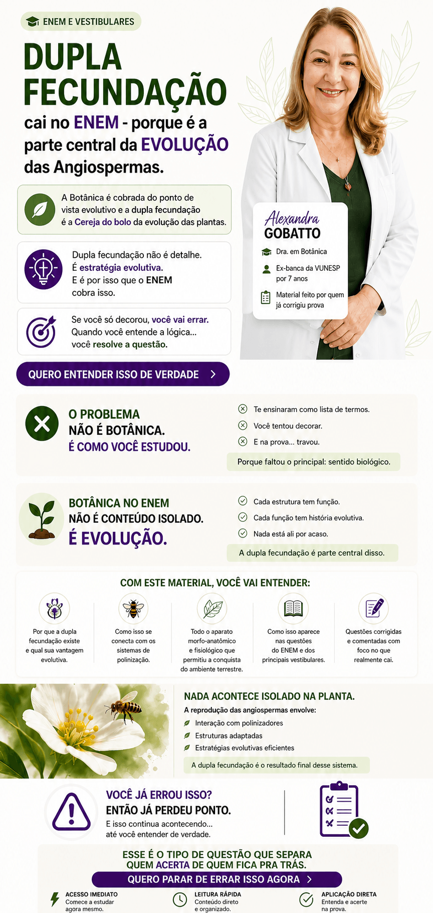 LANDING PAGE do ebook sobre dupla fecundação com a autora aparecendo ao fundo